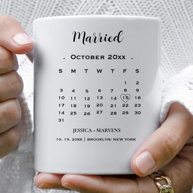 Modern calendar nonphoto Wedding Married date Coffee Mug (Creator Uploaded)