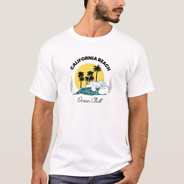 Modern California Beach Palm Ocean Chill Lifestyle T-Shirt (Front)