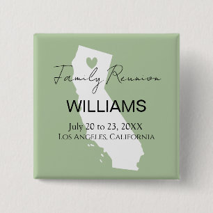 Modern California Map Personalized Family Reunion  15 Cm Square Badge