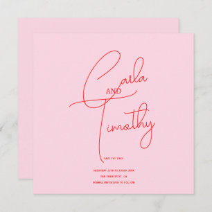 Modern Caligraphy Script Red Pink Wedding Save The Date