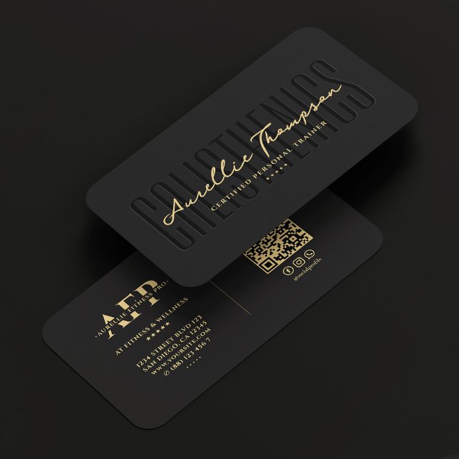 Modern Calisthenics Personal Trainer Elegant Black Business Card (Modern Calisthenics Personal Trainer Elegant Black Business Card
)