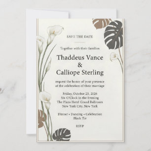 Modern Calla Lily & Monstera Leaf Wedding Invitation