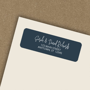 Modern Calligraphic Indigo Blue Return Address Label