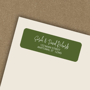 Modern Calligraphic Olive Green Return Address Label