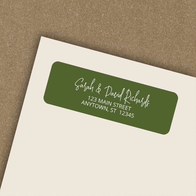Modern Calligraphic Olive Green Return Address Label (Creator Uploaded)