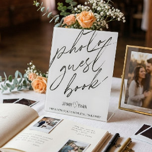 Modern Calligraphic Photo Guest Book Wedding Sign