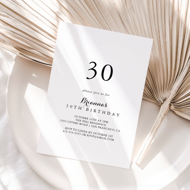 Modern Calligraphy 30th Birthday Party Invitation (Creator Uploaded)