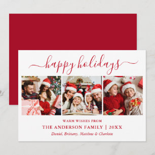 Modern Calligraphy 3 Photo Red Holiday Card