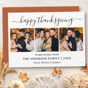 Modern Calligraphy 3 Photo Terracotta Thanksgiving Holiday Card