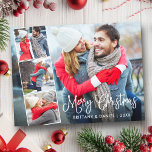 Modern Calligraphy 4 Photo Collage Christmas Postcard<br><div class="desc">Modern Calligraphy Script 4 Photo Couple Collage Merry Christmas Postcard</div>