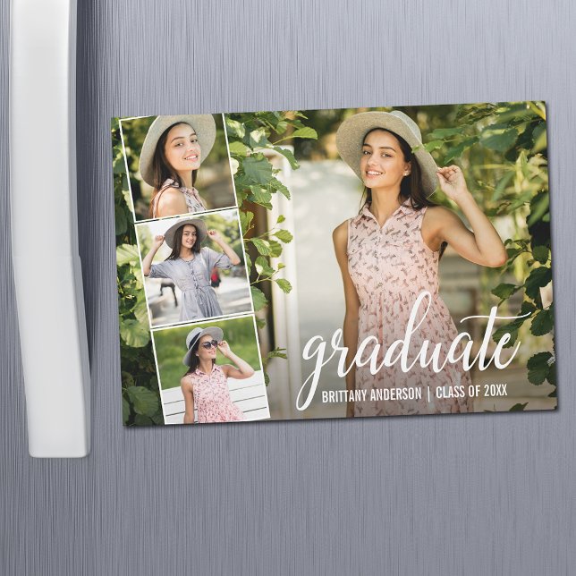 Modern Calligraphy 4 Photo Graduation Magnet Card (Creator Uploaded)