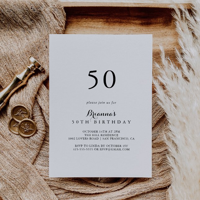 Modern Calligraphy 50th Birthday Party Invitation (Creator Uploaded)