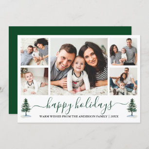 Modern Calligraphy 5 Photo Green Pines Holiday Card