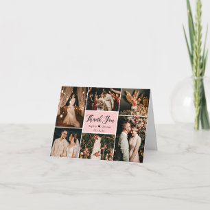 Modern Calligraphy 6 Photo Collage Wedding Thank You Card