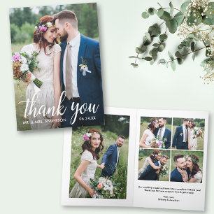 Modern Calligraphy 6 Photo Wedding Folded Thank You Card