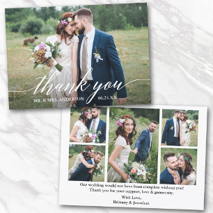 Modern Calligraphy 6 Photos Bride Groom Wedding Thank You Card