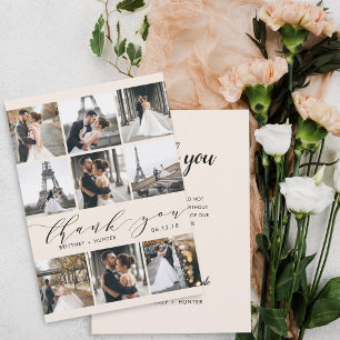 Modern Calligraphy 9 Photo Collage Off White Thank You Card