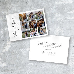 Modern Calligraphy 9 Photo Collage Wedding Thank You Card