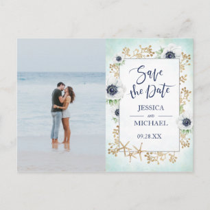 Modern Calligraphy Anemone Flower Save The Date Invitation Postcard