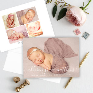 Modern Calligraphy Baby Girl Landscape Photo Birth Announcement