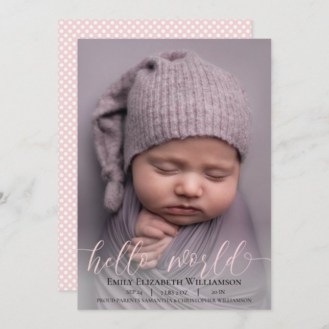 Modern Calligraphy Baby Girl Photo Announcement (Front/Back)