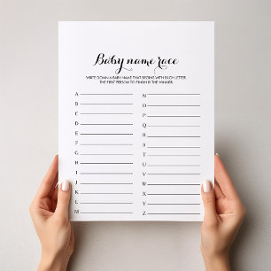 Modern Calligraphy Baby Name Race Baby Shower Game