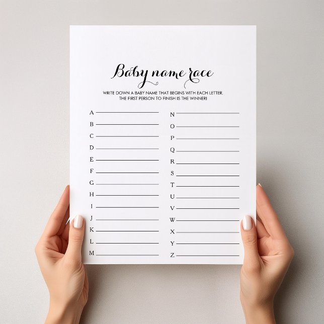 Modern Calligraphy Baby Name Race Baby Shower Game (Creator Uploaded)