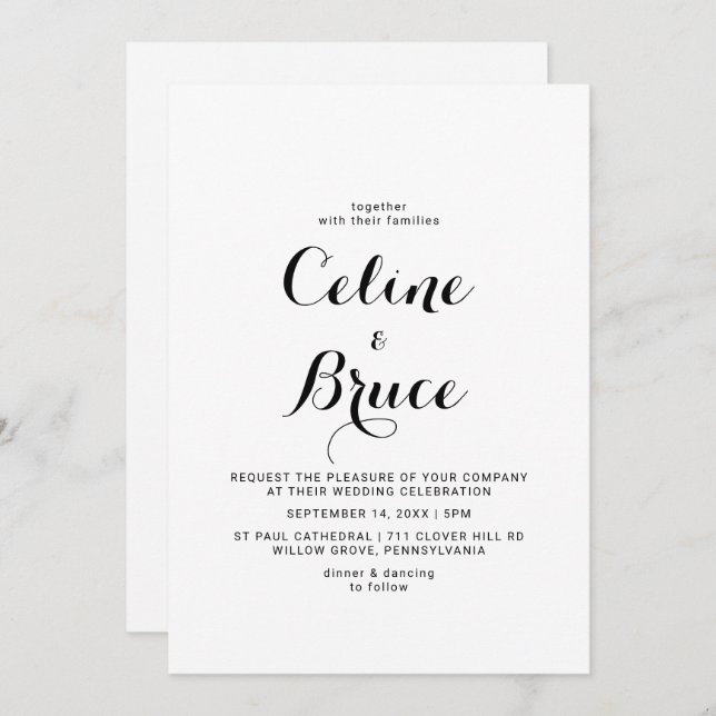 Modern Calligraphy Back and Front Wedding  Invitation (Front/Back)
