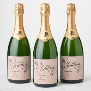 Modern Calligraphy Beige Wedding  Sparkling Wine Label