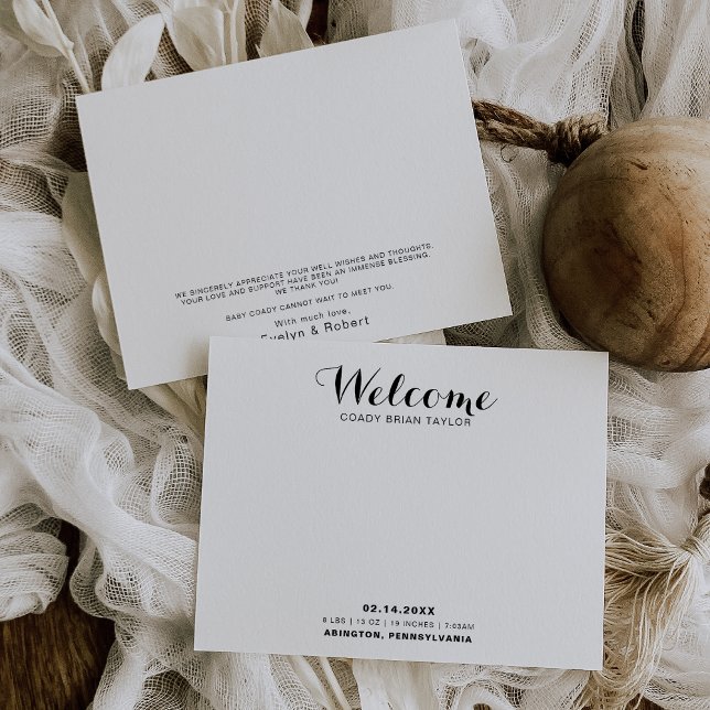 Modern Calligraphy Birth Announcement Card (Creator Uploaded)
