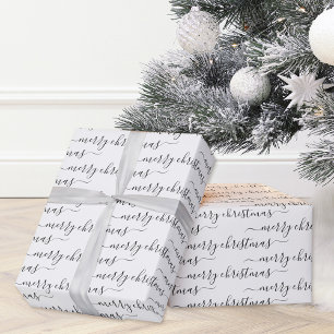 Modern Calligraphy Black and White Christmas Wrapping Paper
