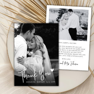 Modern Calligraphy Black and White Photo Wedding Thank You Card