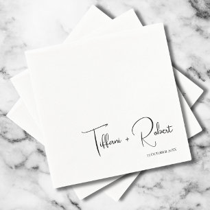 Modern Calligraphy Black and White Wedding  Napkin