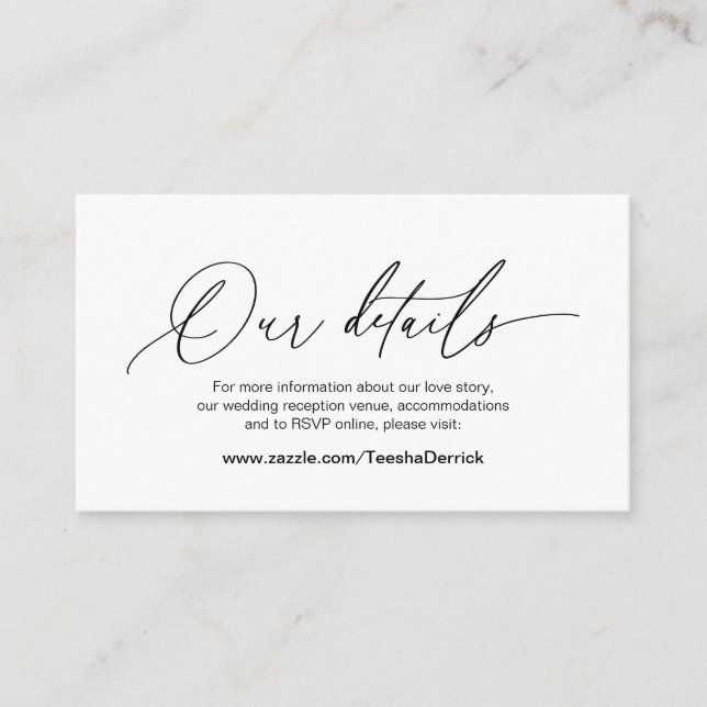 Modern Calligraphy, Black Font,  Wedding Details Enclosure Card (Front)