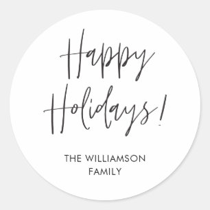Modern Calligraphy Black Happy Holidays Family  Classic Round Sticker
