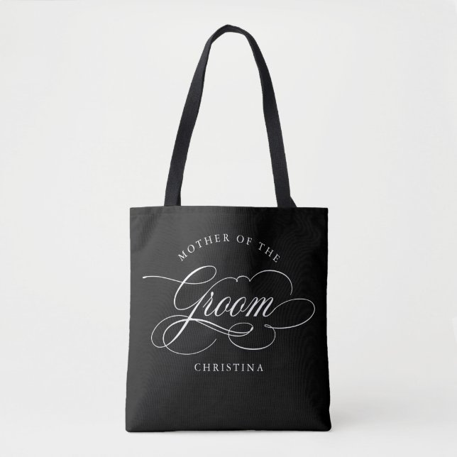 Modern calligraphy black Mother of the Bride Tote Bag (Front)