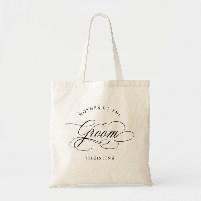 Modern calligraphy black Mother of the Groom Tote Bag (Front)
