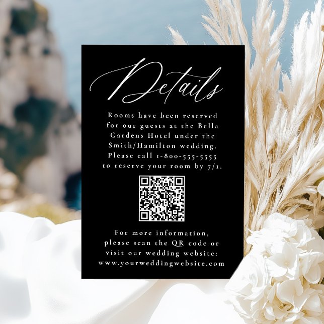 Modern Calligraphy Black QR Code Wedding Details Enclosure Card (Creator Uploaded)