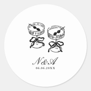 Modern Calligraphy Black White Wedding Classic Round Sticker