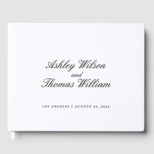 Modern Calligraphy Black White Wedding Guest Book (Front)