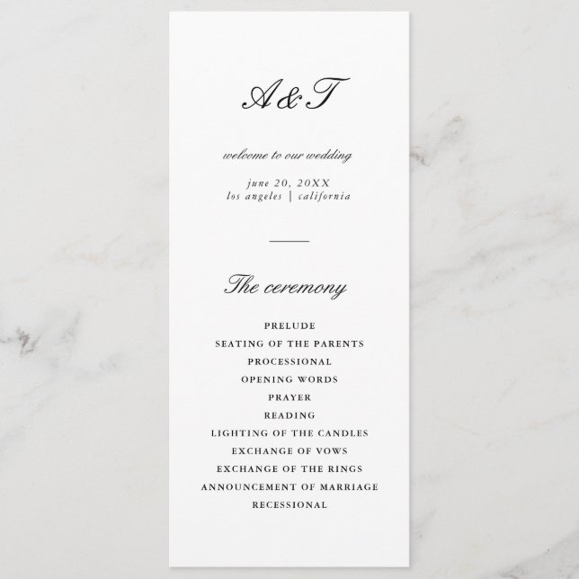 Modern Calligraphy Black & White Wedding Program (Front)