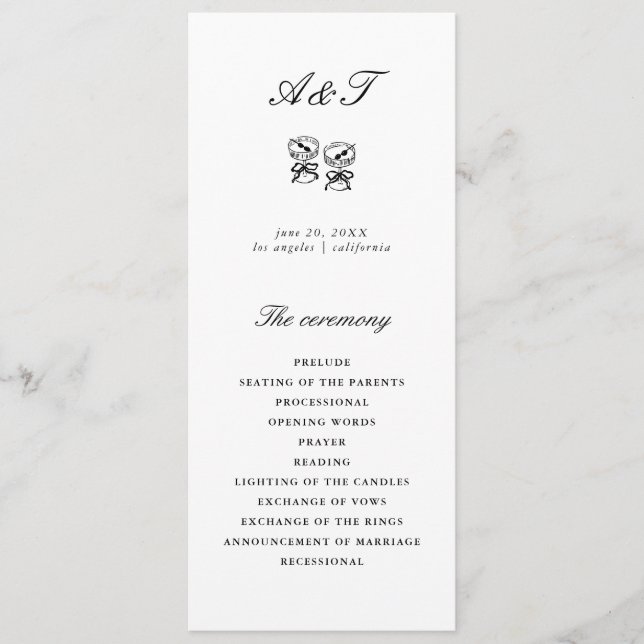 Modern Calligraphy Black & White Wedding Program (Front)