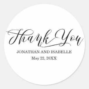 Modern Calligraphy Black & White Wedding Thank You Classic Round Sticker