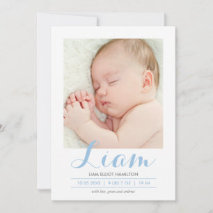 Modern Calligraphy Blue Birth Announcement