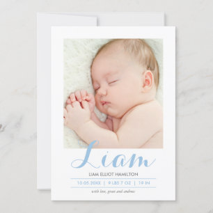 Modern Calligraphy Blue   Birth Announcement