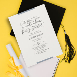 Modern Calligraphy Blue Graduation Party Invitation