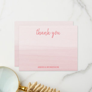 Modern Calligraphy Blush Pink Watercolor Ombre Thank You Card