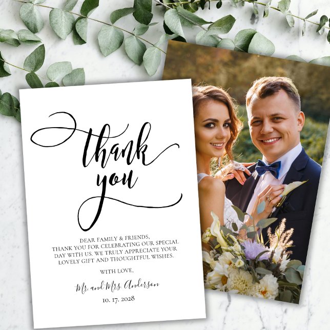 Modern Calligraphy Bohemian Script Photo Wedding Thank You Card (Creator Uploaded)
