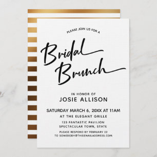 Modern Calligraphy Bridal Brunch Striped Gold Back Invitation