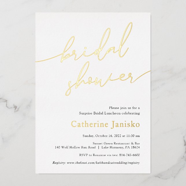 Modern Calligraphy Bridal Shower Foil Invitation (Front)